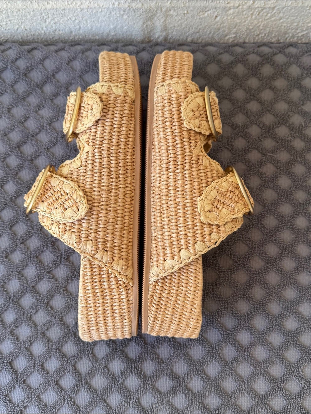 Loeffler Randall Theo Cotton-Blend Raffia Platform Two Straps Sandals Size 9.5 - Picture 4 of 10